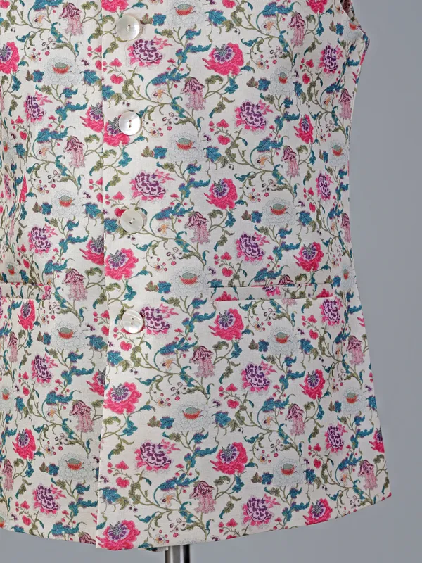 Pink floral cotton silk designer waistcoat