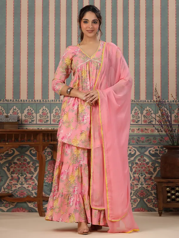 Pink floral printed palazzo suit