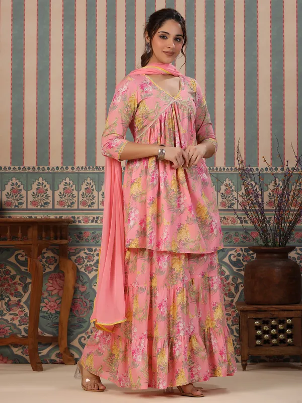 Pink floral printed palazzo suit