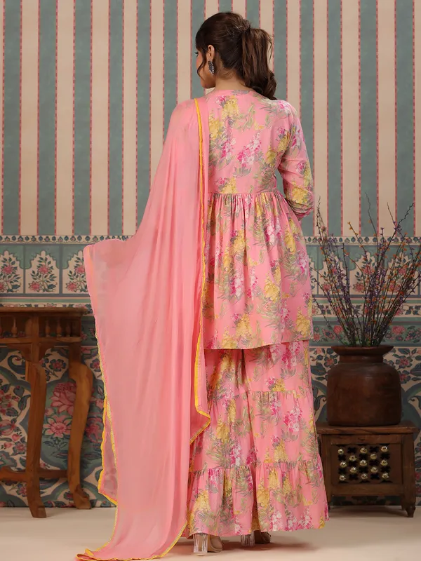 Pink floral printed palazzo suit