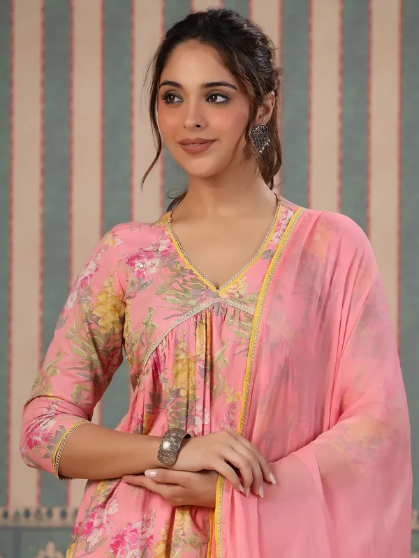 Pink floral printed palazzo suit