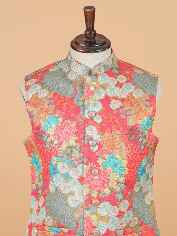 Pink floral printed silk waistcoat
