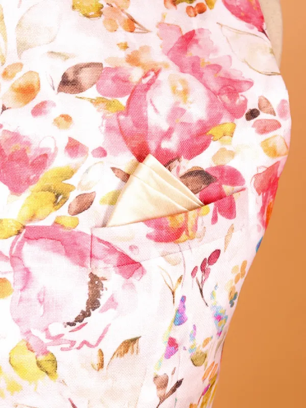 Pink floral printed waist coat for men