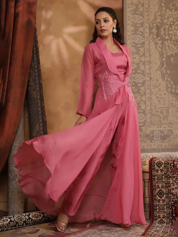 Pink georgette designer kurti set for women