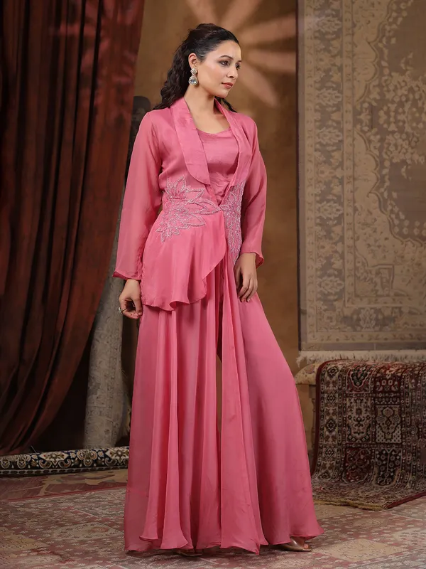 Pink georgette designer kurti set for women