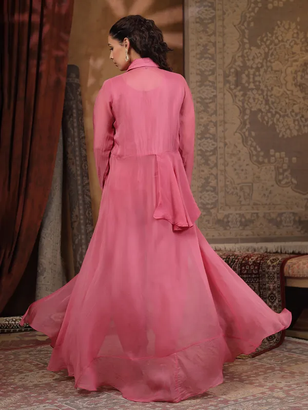 Pink georgette designer kurti set for women