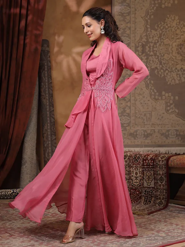 Pink georgette designer kurti set for women