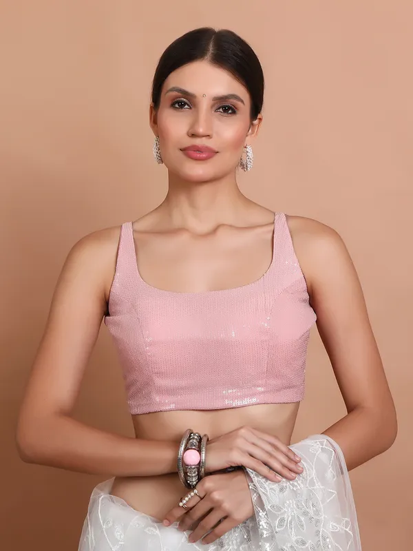 Pink georgette embellished ready made blouse