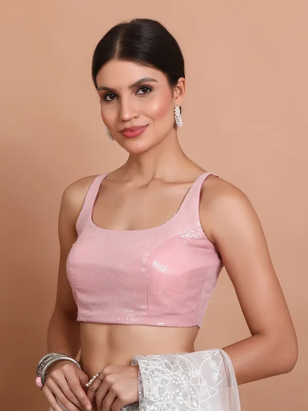 Pink georgette embellished ready made blouse