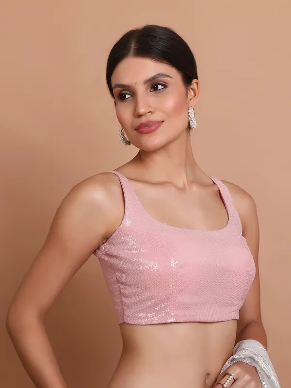 Pink georgette embellished ready made blouse