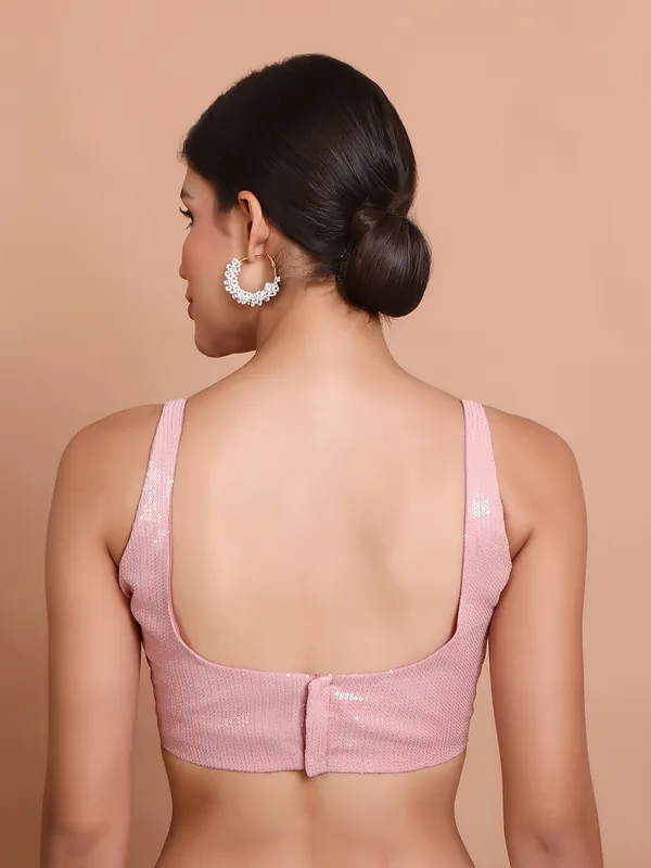 Pink georgette embellished ready made blouse