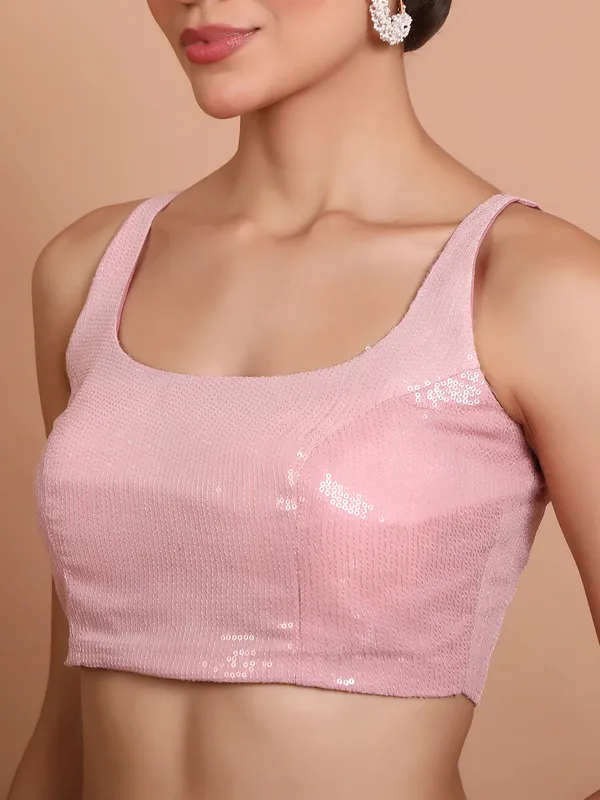 Pink georgette embellished ready made blouse