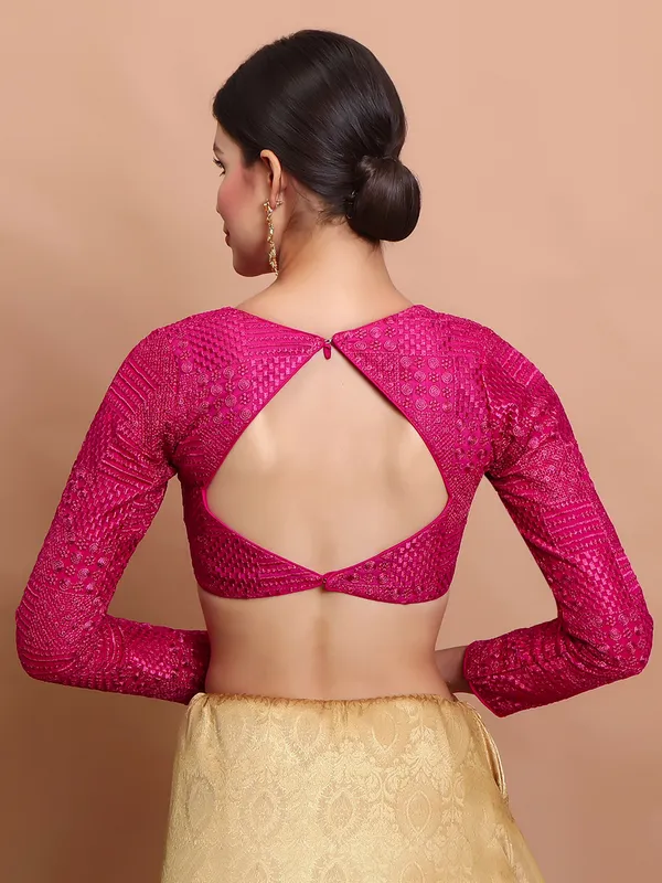 Pink georgette embroidered ready made blouse