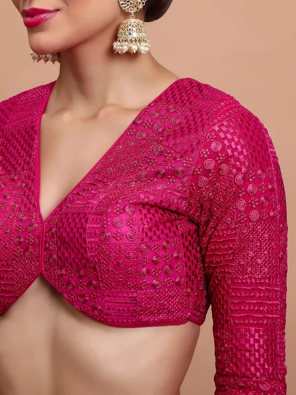 Pink georgette embroidered ready made blouse