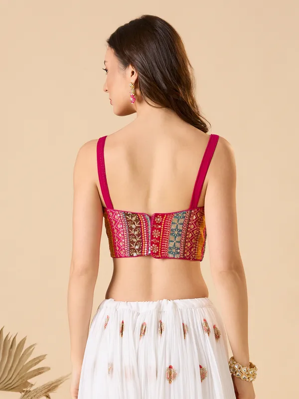 Pink georgette embroidered sleeveless ready made blouse