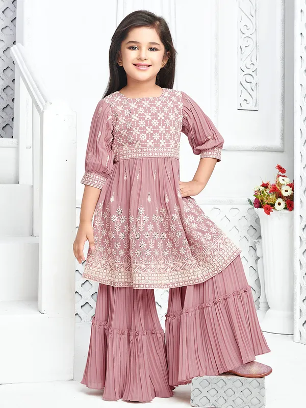 Pink georgette embroidery sharara suit