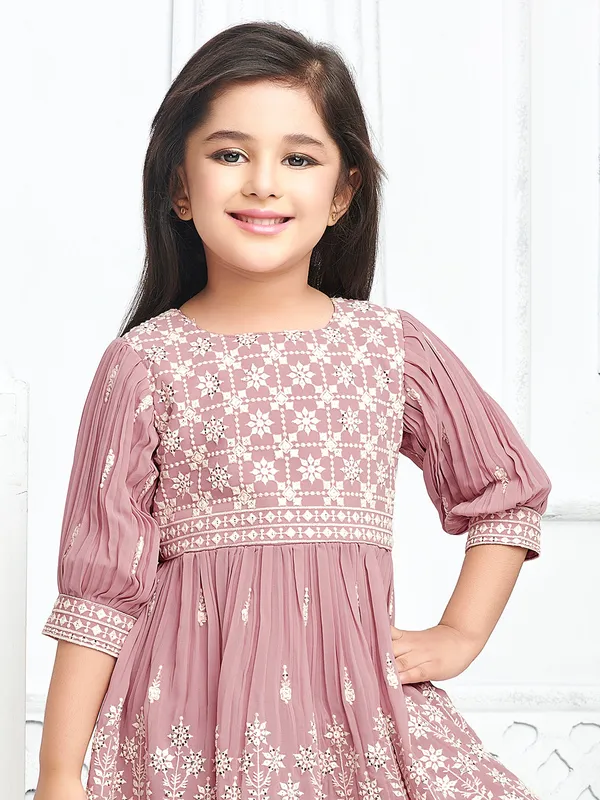 Pink georgette embroidery sharara suit