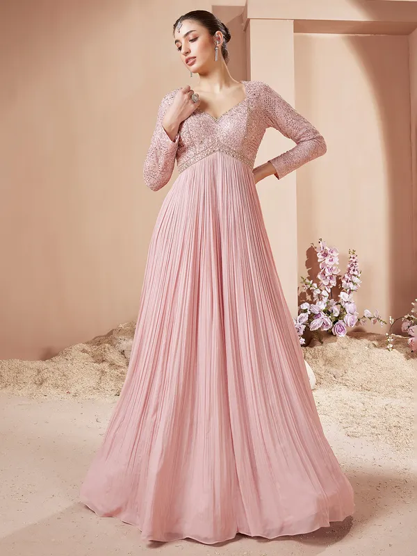 Pink georgette floor length anarkali suit for women
