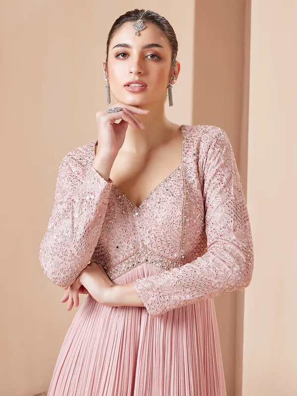 Pink georgette floor length anarkali suit for women