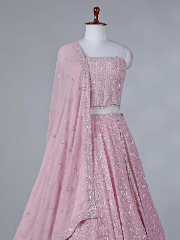 Pink georgette lehenga choli with bead work