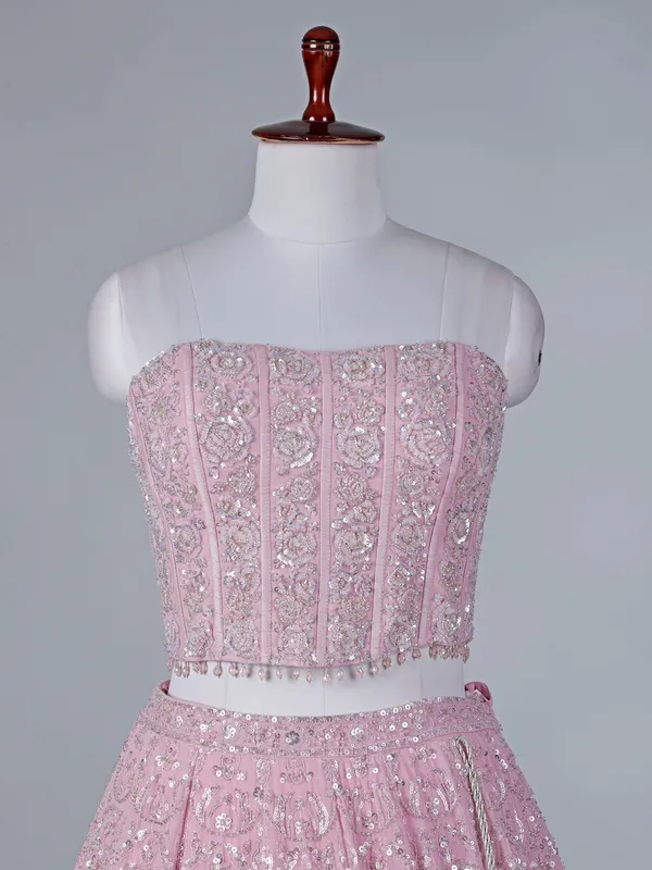 Pink georgette lehenga choli with bead work
