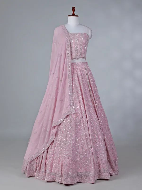 Pink georgette lehenga choli with bead work