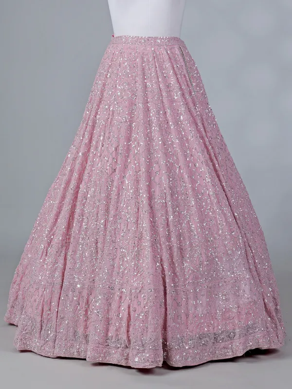 Pink georgette lehenga choli with bead work