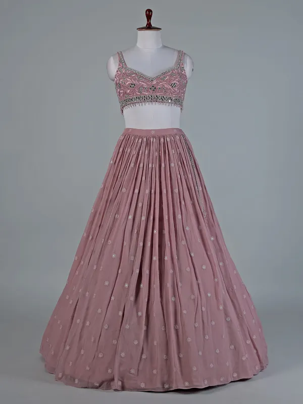 Pink georgette lehenga with radiant embellishments