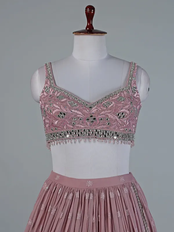 Pink georgette lehenga with radiant embellishments