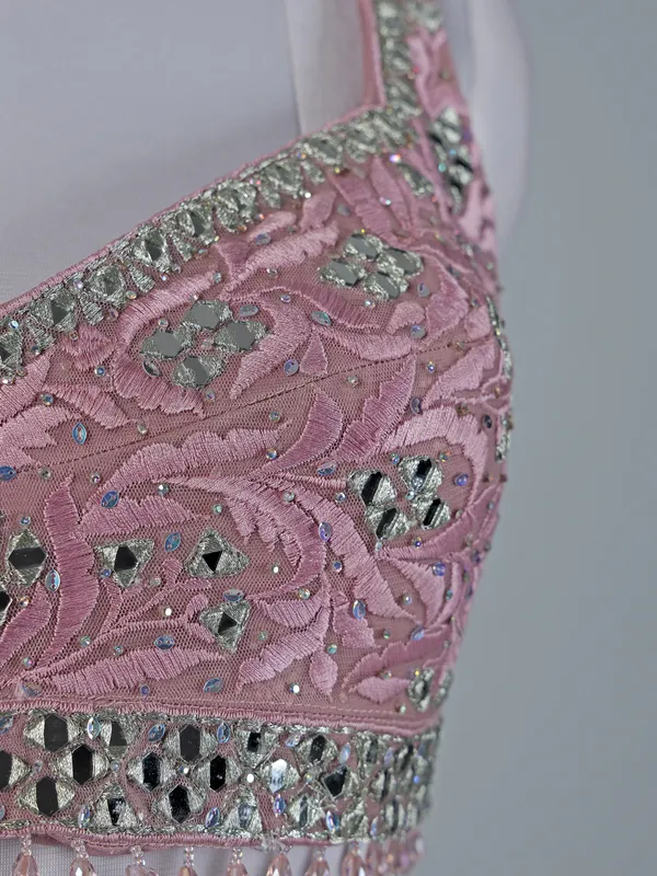 Pink georgette lehenga with radiant embellishments