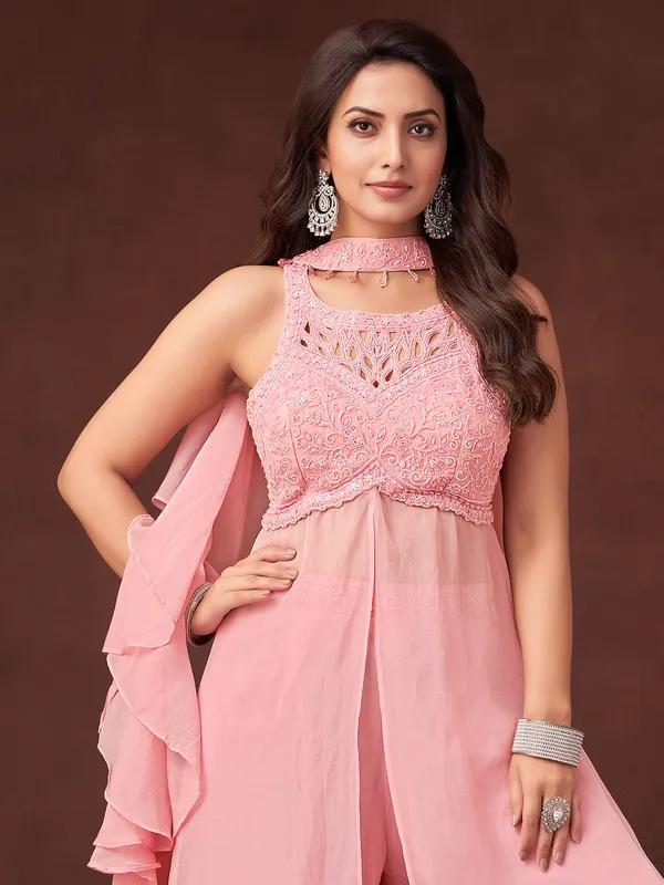 Pink georgette palazzo suit for women