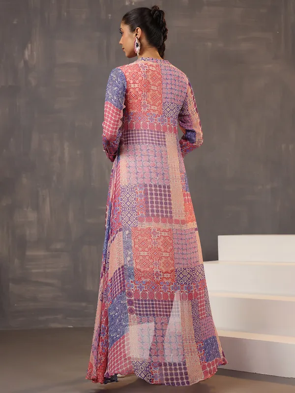 Pink georgette printed kurti for women