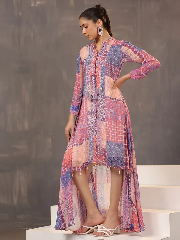 Pink georgette printed kurti for women