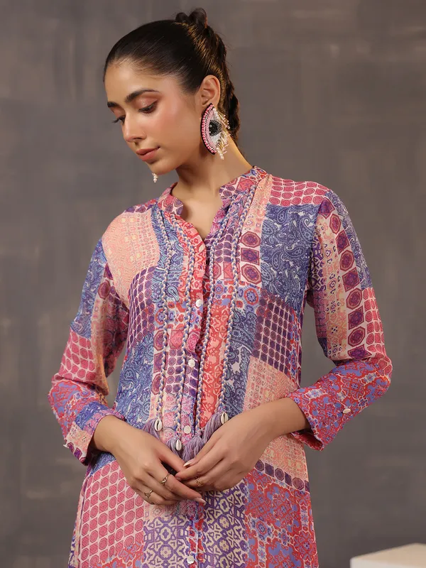 Pink georgette printed kurti for women