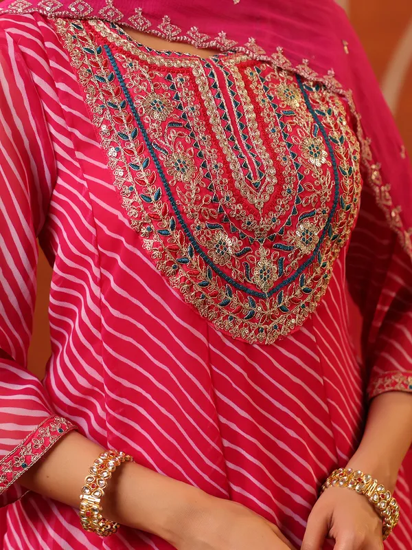 Pink georgette printed kurti set with dupatta