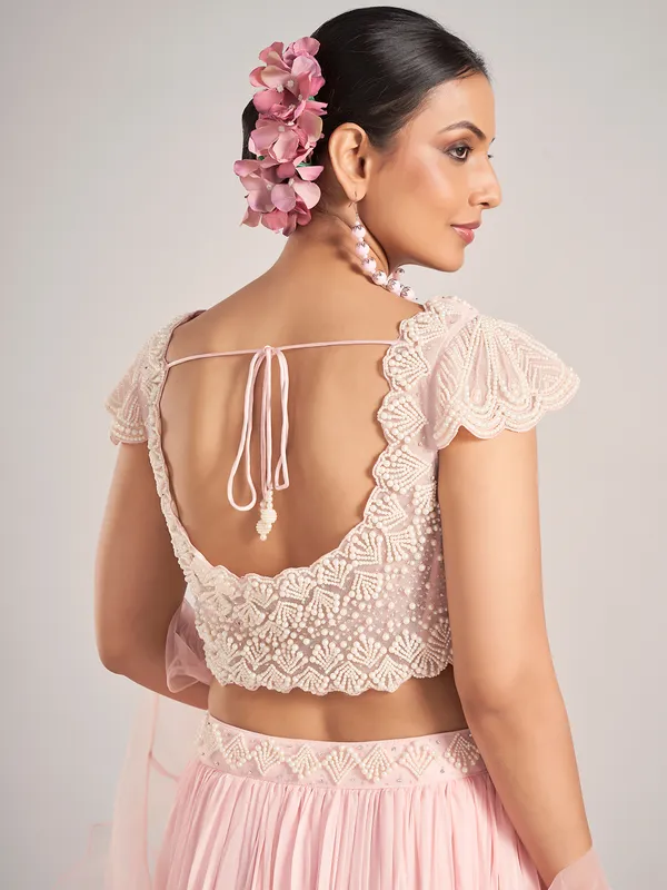 Pink georgette ruffle dupatta lehenga choli