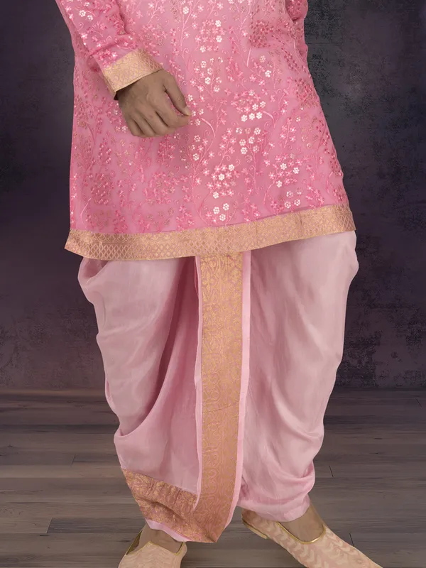Pink georgette shaded embroidered dhoti kurta suit