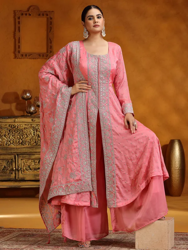 Pink georgette silk palazzo suit for wedding