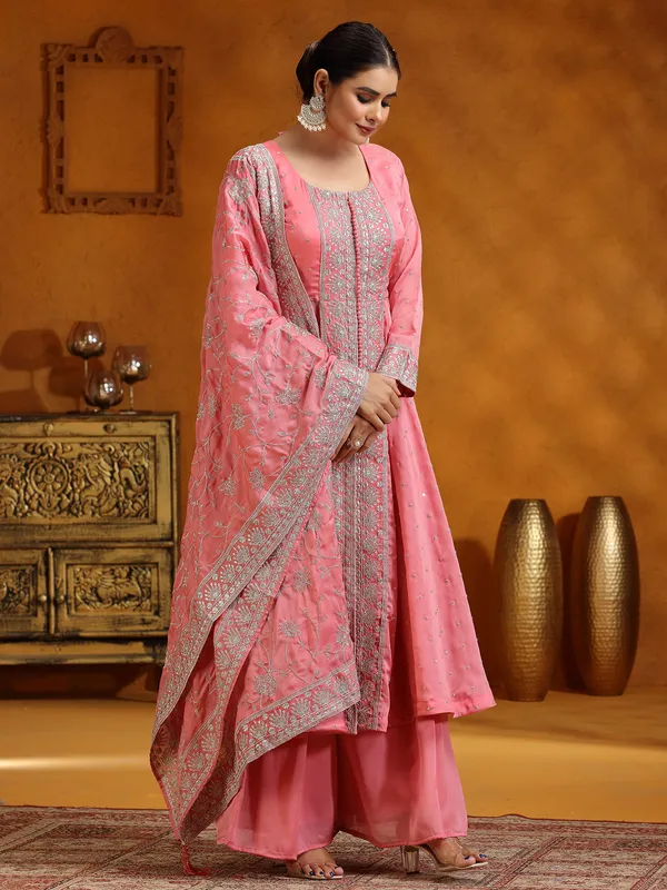 Pink georgette silk palazzo suit for wedding