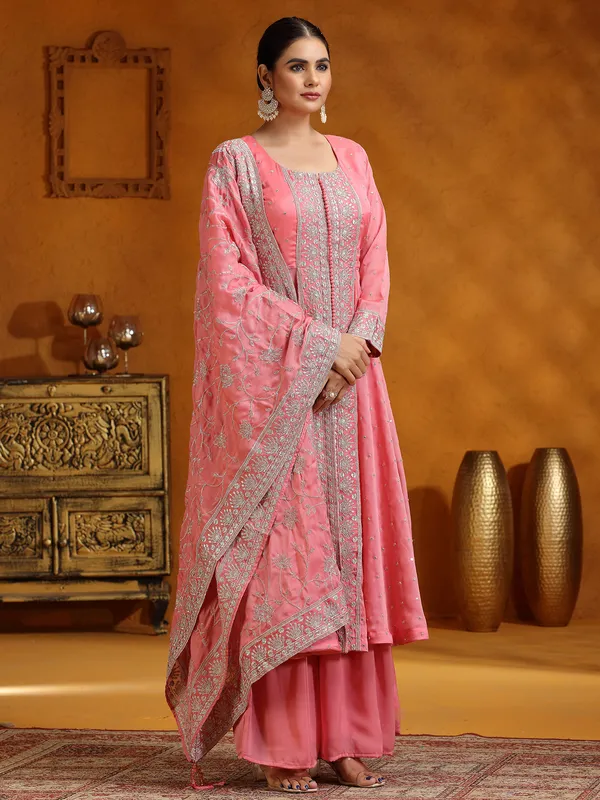 Pink georgette silk palazzo suit for wedding
