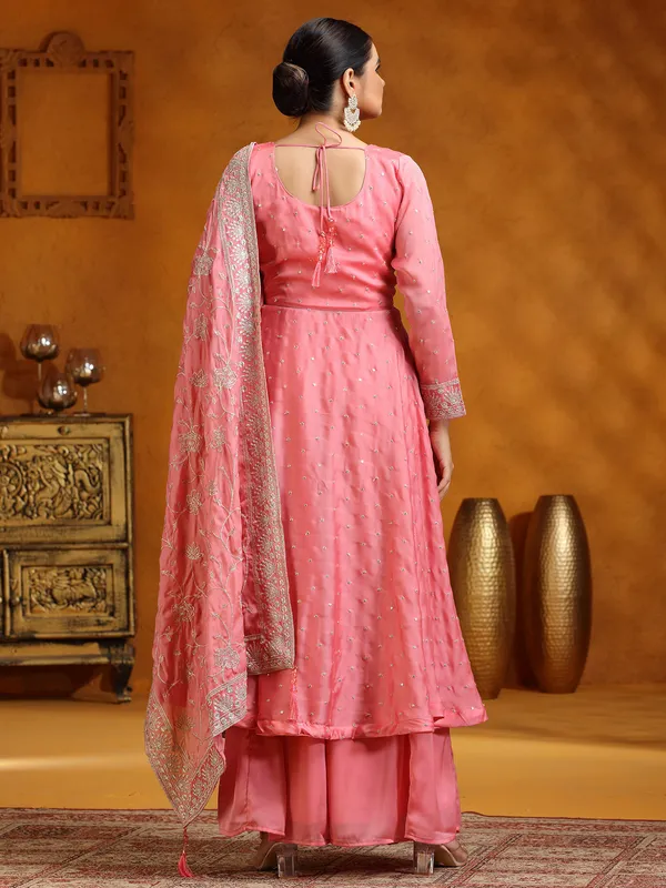 Pink georgette silk palazzo suit for wedding