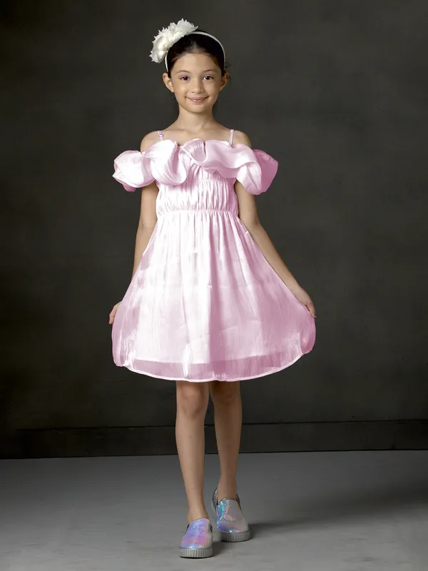 Pink georgette silk ruffle frock delight