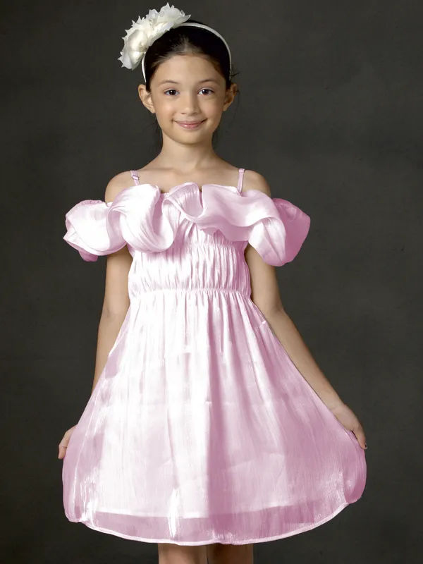 Pink georgette silk ruffle frock delight