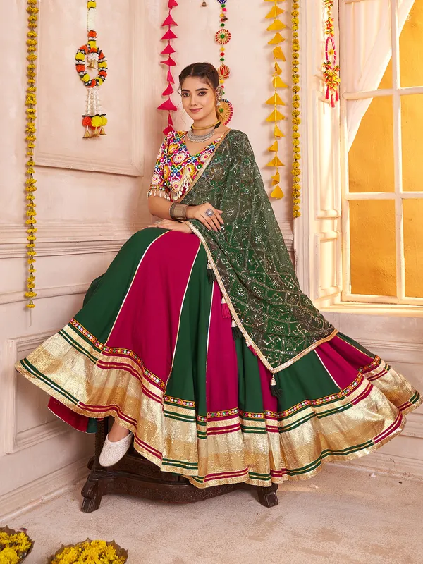Pink green gorgeous traditional navratri chaniya choli