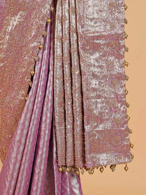 Pink kanjivaram silk bridal saree