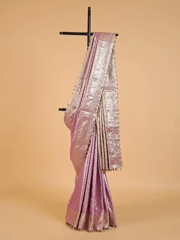 Pink kanjivaram silk bridal saree