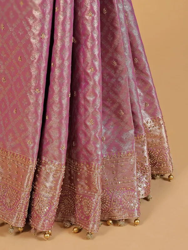 Pink kanjivaram silk bridal saree
