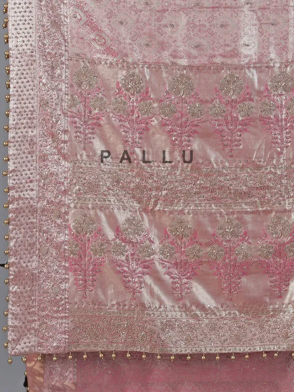 Pink kanjivaram silk saree with exquisite zardosi work