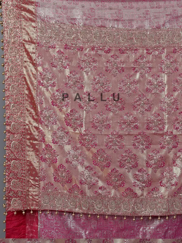 Pink kanjivaram silk saree with intricate zardosi touch