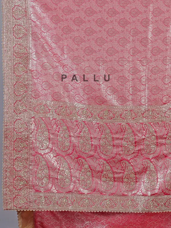 Pink kanjivaram silk saree with unstitched blouse
